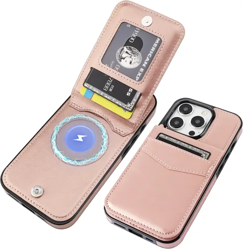 Vista 13 de KIHUWEY Compatible con iPhone 15 Pro Funda Cartera con Soporte para Tarjetas de Crédito, Tapa de Cuero Premium con Cierre Magnético y Soporte, Funda