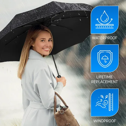 Vista 6 de Paraguas de viaje compacto Rain-Mate - Miniparaguas plegable de bolsillo a prueba de viento - Botón de apertura y cierre automático y dosel