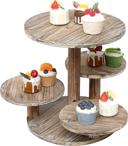 Vista 3 de SwallowLiving Soporte redondo de 5 niveles para cupcakes para 60 cupcakes de madera, bandeja escalonada para decoración de cupcakes para cumpleaños