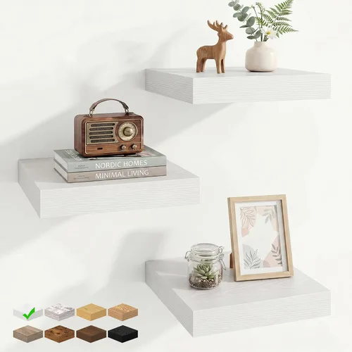 Vista 95 de Marsmiles 12in Depth Floating Shelves, 12x12x1.4, Rustic Brown, Set of 3 Marrón rústico
