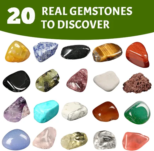 Vista 2 de LotFancy Kit de excavación de piedras preciosas, 20 gemas reales, kit de ciencia para niños de 8 a 12 años, juguete educativo, regalo de cumpleaños