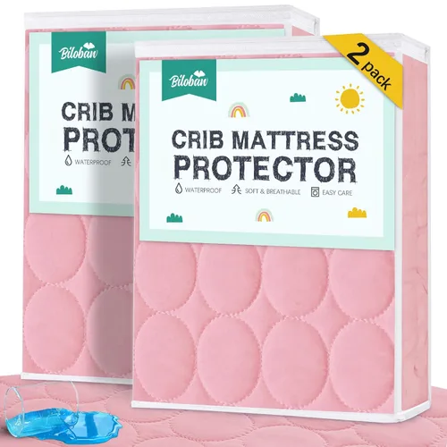 Vista 18 de Sábanas Protectoras de Colchón para Cuna Impermeables Paquete de 2, Funda Acolchada de Protector de Colchón para Cuna Ajustable para Colchón de Cama