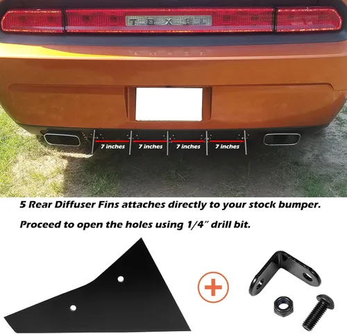 Vista 5 de Juego de difusor trasero de 5 aletas para Dodge Challenger SXT SRT RT Hellcat 2009-2014, difusor de labio de parachoques trasero negro con aletas