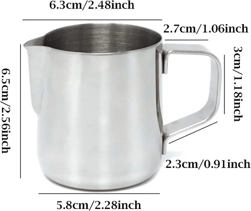 Vista 2 de Honbay 1 jarra de acero inoxidable para espumar leche con leche, jarra de café al vapor para expreso, capuchino, leche, crema, café con leche