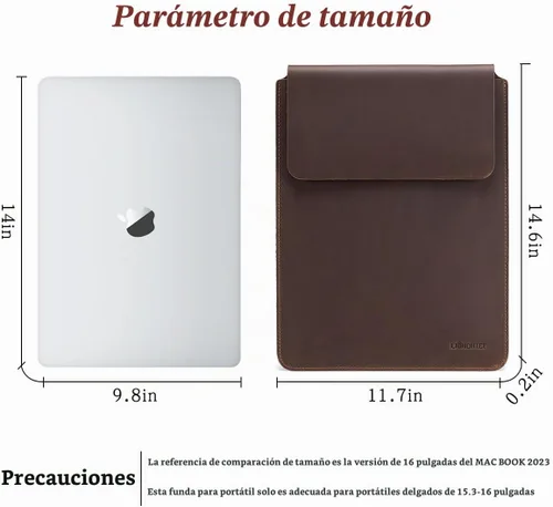 Vista 3 de Funda protectora de cuero genuino para tableta delgada para MacBook Air/Pro de 15/15.6 pulgadas, color marrón