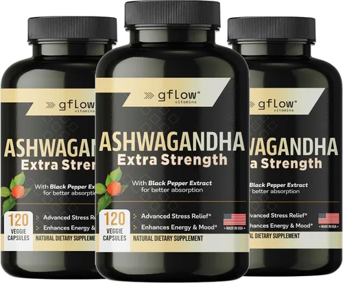 Vista 10 de gflow vitamins Suplementos de Ashwagandha para mujeres y hombres 6000mg Apoyo para el sueño, el estado de ánimo y la energía Fuerza extra