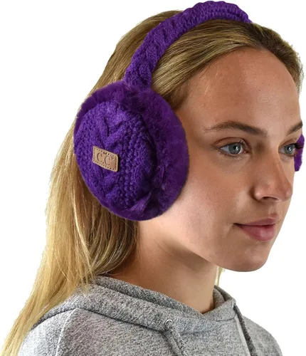 Vista 54 de C.C - Lindas orejeras con diadema ajustable para invierno, calentador de orejas suave Rombos azul marino
