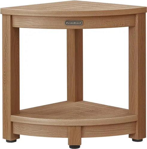 Vista 13 de KaimuBench Banco de ducha para ducha interior, taburete de ducha esquinero de madera de polietileno, asiento de baño de plástico para afeitarse