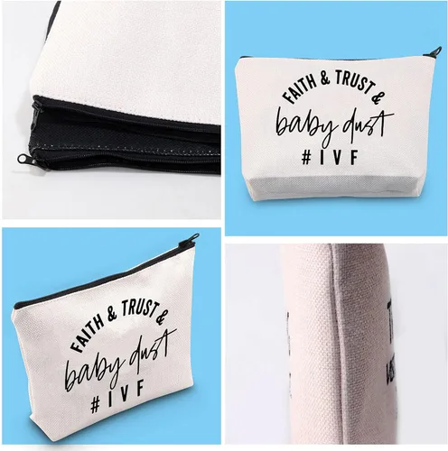 Vista 7 de Bolsa de maquillaje IVF Warrior Faith Trust y Baby Dust IVF IUI Transfer Day Regalo inspirador de infertilidad, Bolsa de polvo para bebés Faith Trust