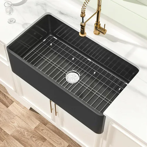 Vista 13 de Miuara Farmhouse - Fregadero de cocina frontal con delantal de arcilla refractaria de hueso de 33 x 18 pulgadas For kitchen, Heavy duty fireclay