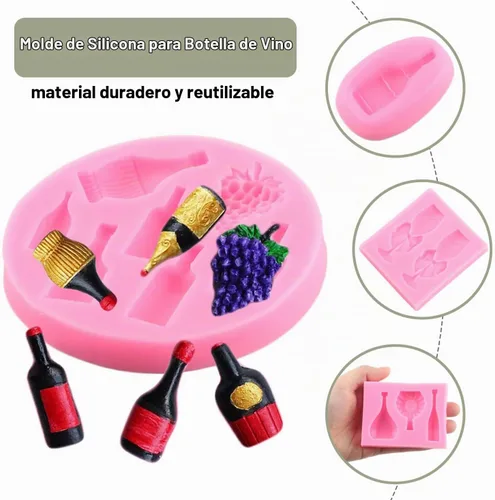 Vista 2 de ZiXiang Moldes de silicona para botellas de vino, moldes para fondant, botella de champán, uva, champán, moldes de chocolate para decoración