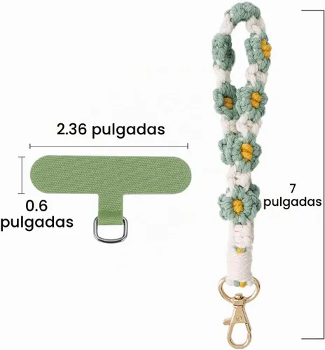 Vista 6 de Correa de muñeca estilo bohemio con macramé para teléfono, cordón para teléfono celular con pestaña de anclaje, llavero con dije para muñeca, cadena