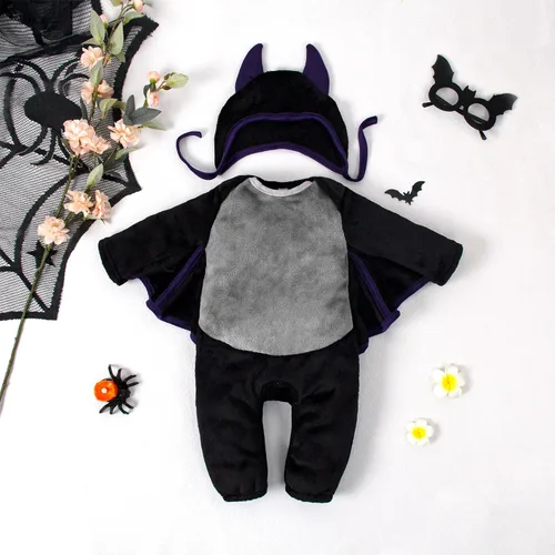 Vista 2 de LYSMuch Conjunto de pantalones y sudadera con capucha y alas de murciélago de Halloween para niños pequeños