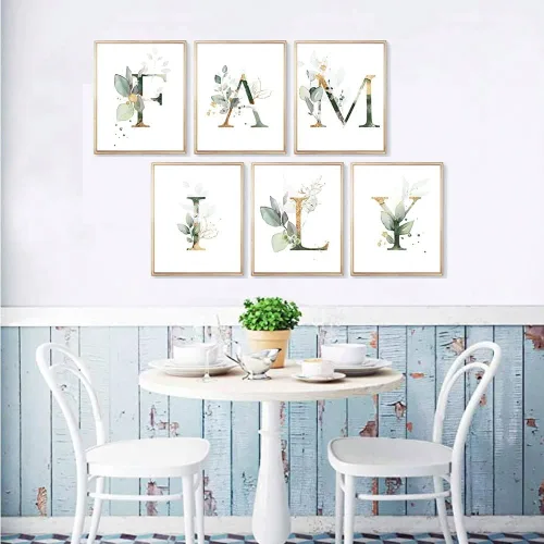 Vista 6 de Tema familiar botánico simple vida verde hoja pintura decoración de pared baño impresión arte juego de 6 (8 x 10 pulgadas), hojas bohemias