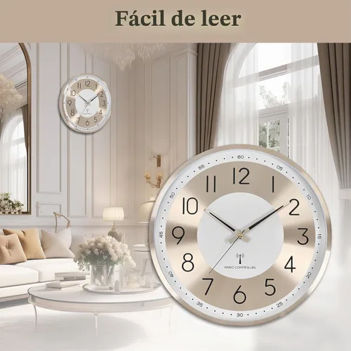 Vista 5 de Reloj de pared analógico atómico de 14 pulgadas, funciona con pilas, reloj de pared controlado por radio, juego automático de reloj de pared