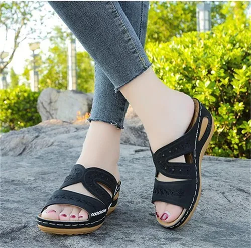Vista 3 de Ladmiple Sandalias de moda para mujer, planas, cómodas, ortopédicas, para caminar, puntera abierta, soporte de arco, elegantes sandalias ortopédicas