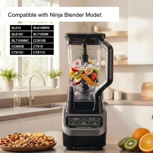 Vista 4 de Piezas de repuesto Ninja Blender, jarra de 72 onzas con tapa de bloqueo, vasos de licuadora Ninja Blenders compatibles con BL610, BL610BRN, BL610C