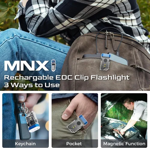 Vista 2 de Linterna recargable EDC con clip, 10 modos de iluminación, 2 ángulos de iluminación, mini linterna de carga USB C magnética para el hogar, regalo