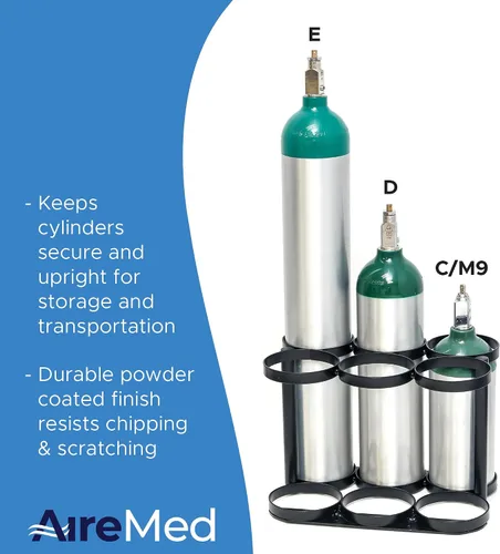 Vista 2 de AireMed Soporte para tanque de oxígeno – Capacidad para (6) tanques de tamaño E, D o M9/C – Estante de cilindro de oxígeno resistente