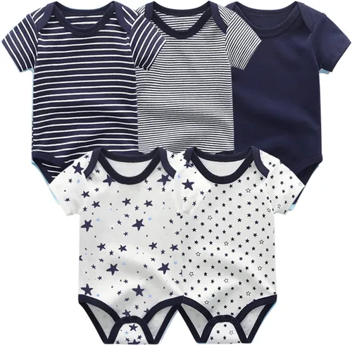 Vista 3 de Ropa unisex para bebés, paquete de 5 mamelucos de manga corta y 3 mamelucos con pies para bebé