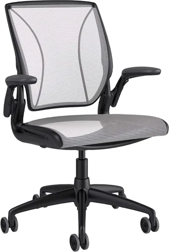 Vista 14 de Humanscale Diffrient World - Silla de escritorio de oficina – Brazos Duron ajustables – Marco negro a rayas negras respaldo y malla de asiento