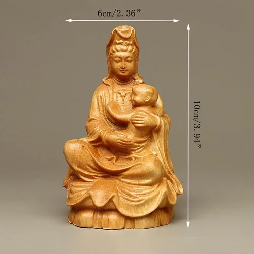 Vista 2 de Mini estatua de Quan Yin decoración de oficina en casa, estatua de Buda femenina Kuan Yin con estatua de bebé, decoración zen de jardín de la diosa