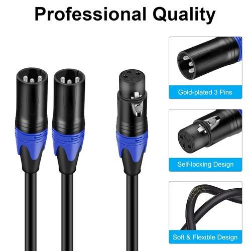 Vista 2 de Poyiccot XLR - Cable divisor de 1 hembra a 2 macho, cable divisor XLR Y de 3 pines, cable combinador en Y, adaptador de audio de micrófono