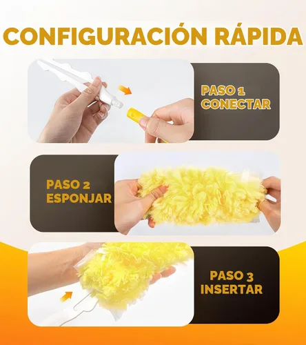 Vista 4 de Recargas de plumero resistentes para Swiffer Duster, 12 unidades de recarga de plumero con 1 mango, plumeros multisuperficie de 360° con 4 Naranja