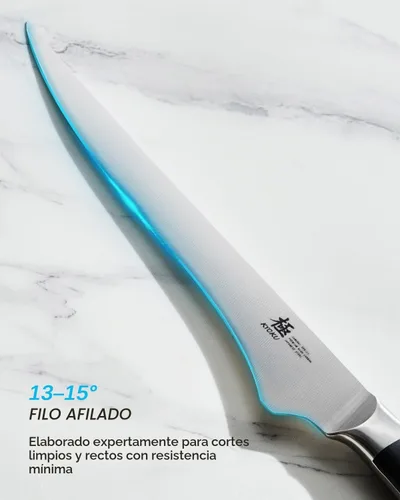 Vista 3 de KYOKU Cuchillo deshuesador de 6,5 pulgadas de la serie Samurai, cuchillo de filetear con mango de madera de Pakka, acero de alto carbono