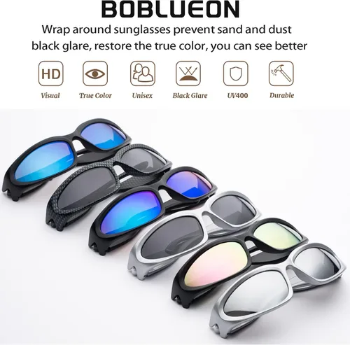 Vista 5 de BOBLUEON Gafas de sol envolventes de moda para mujeres y hombres, modernas y ovaladas deportivas