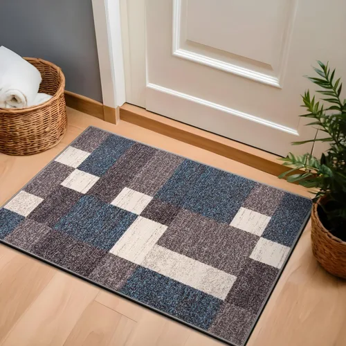 Vista 7 de Rugshop Alfombra Contemporánea Azul con Cajas Geométricas Antideslizante y sin Desprendimiento para Sala de Estar, Comedor y Oficina, 20" x 30