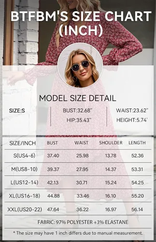 Vista 6 de BTFBM Vestido cruzado de manga larga para mujer cuello en V bohemio floral cintura alta con volantes 2023 primavera y verano maxi vestidos