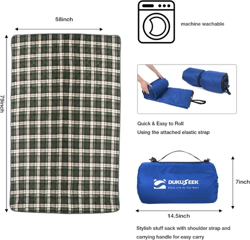 Vista 5 de DUKUSEEK Manta con capucha para exteriores, manta de camping impermeable, acolchada, forro polar grueso, cálida, resistente al viento, a prueba