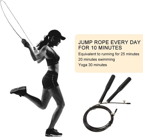 Vista 6 de Cuerda ajustable de acero 360 de alta velocidad de 9.8 pies, asas antideslizantes, ligera, 6.17 oz de rotación suave para entrenamiento de fitness