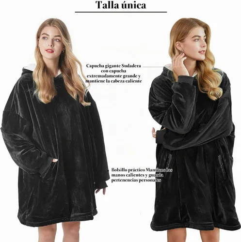 Vista 6 de Felicigeely Blanket Hoodie Wearable Blanket Sweatshirt Oversized Hooded Blanket Sweater Gift for Women Negro