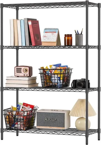 Vista 26 de FDW Estante de metal ajustable de 5 niveles con ruedas, capacidad de 250 libras, fácil montaje, ideal para espacios pequeños Negro