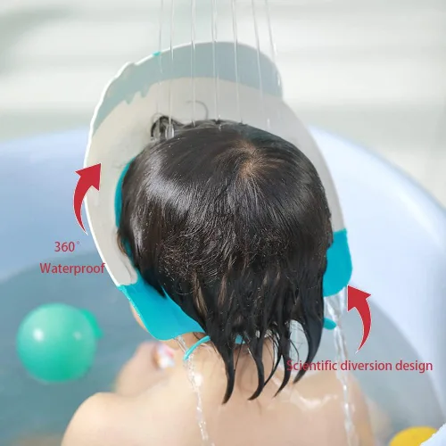 Vista 4 de Gorro de ducha para bebé con protector, gorro de ducha para niños, visera con protección para ojos y oídos para niños de 0 a 9 años, lindo diseño