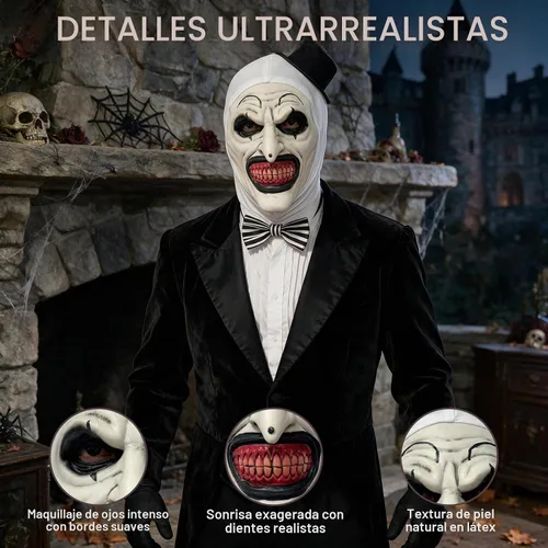 Vista 3 de Máscara de payaso para adultos de látex de cabeza completa para Blanco