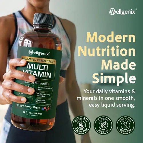 Vista 3 de Suplemento líquido nutricional Balanced Essentials, 32 onzas, Very Berry, HBE, 1, 1 138 nutrients per serving in a smooth berry liquid: vitamins