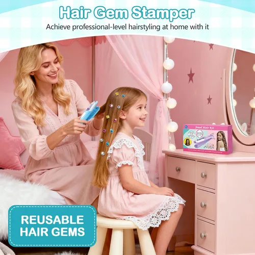 Vista 4 de Kit de Estampador de Gemas para el Cabello - Joyas Brillantes para el Cabello para Juguetes de Niñas - Accesorios para el Cabello con Diamantes