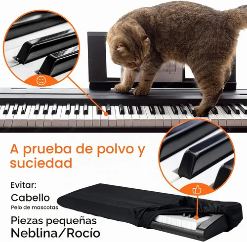 Vista 4 de Cubierta antipolvo para teclado de piano de 61 teclas, funda para teclado electrónico a prueba de suciedad con elástico duradero y bloqueo de cable
