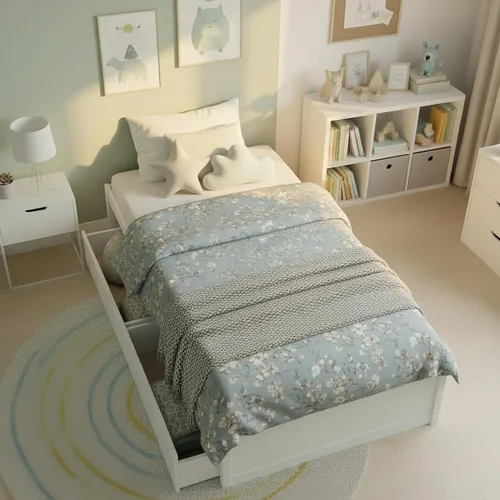Vista 11 de KOMFOTT Base de cama de plataforma de madera de tamaño individual con 2 cajones de almacenamiento, plataforma de madera con soporte de tablillas