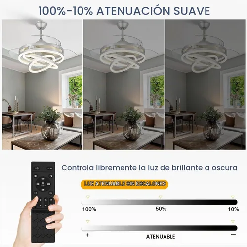 Vista 5 de FIDGRA Ventilador de techo retráctil de 42 pulgadas con luz, color plateado