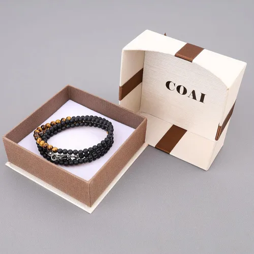 Vista 7 de COAI Collar con cuentas de piedra de ojo de tigre de ónix mate