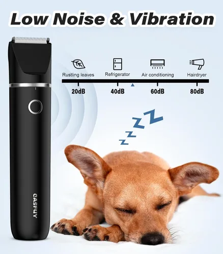 Vista 4 de Casfuy - Cortador de pelo inalámbrico para patas de perro, cortaúñas de ruido bajo para perros pequeños con cuchillas dobles, USB recargable Negro