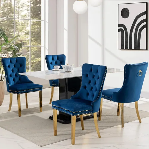 Vista 27 de Juego de 2 sillas de comedor tapizadas de tela de lino, sillas de cocina modernas de mediados de siglo con respaldo alto, ribete de cabeza de clavo