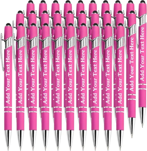 Vista 50 de Bolígrafos personalizados a granel grabados personalizados con punta de lápiz capacitivo, bolígrafos personalizados de tinta negra, regalos