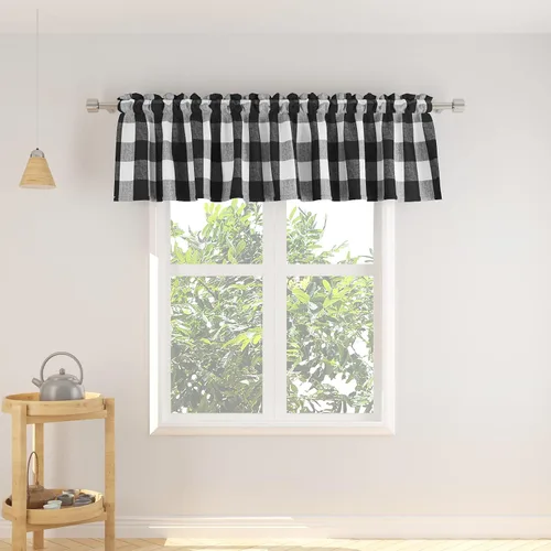 Vista 14 de Cenefas de cortina para ventana de 16 pulgadas de largo, 2 paneles de cuadros búfalo, cortinas pequeñas con bolsillo para barra, estilo clásico