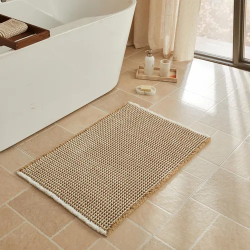 Vista 25 de Triohero Tapete de baño con diseño de gofre, tapete de baño pequeño y bohemio, antideslizante, lavable, ultra suave, súper absorbente, de secado