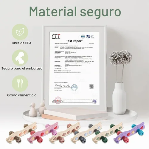 Vista 6 de Juguetes de dentición para bebés, mordedor de silicona para bebé, sin BPA, juguete sensorial masticable (verde)